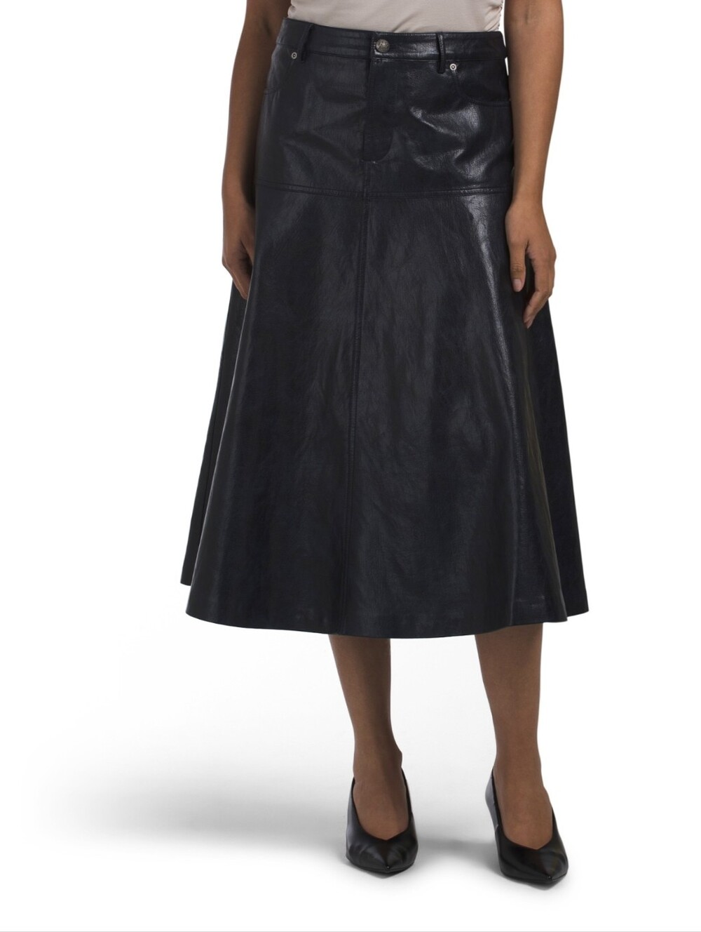 Kobi Halperin Navy Faux Leather Midi Skirt